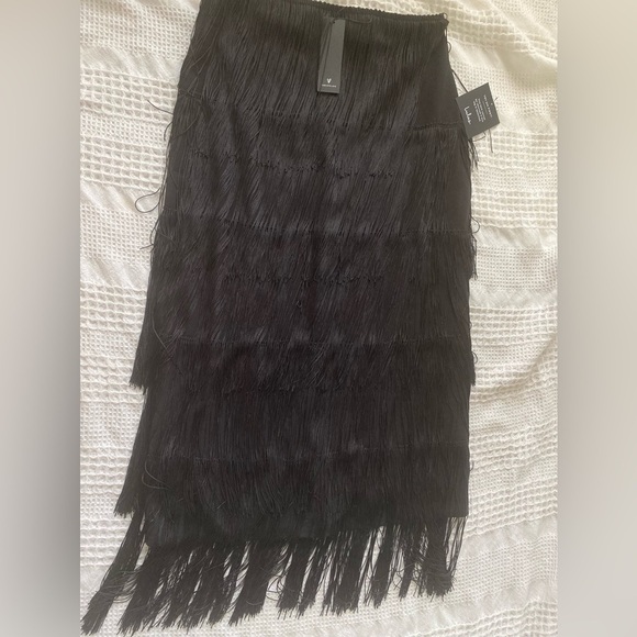 NWT Lulu’s Remarkable Aura Black Fringe Strapless Two-Piece Midi Dress Medium - Picture 7 of 7